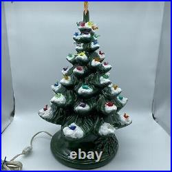 Vintage Ceramic Light Up Christmas Tree Flocked 16 2 Piece Small Chip On Top