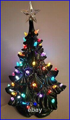Vintage Ceramic Light Up Christmas Tree Green 18 x 12
