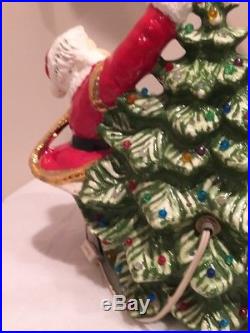 Vintage Ceramic Light Up Christmas Tree Santa & Mrs Claus Decorating Tree Rare