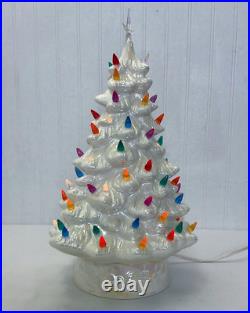 Vintage Ceramic Light Up Christmas Tree White 14.5