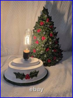 Vintage Ceramic Light-Up Holly Christmas Tree Hand Painted Works TALL