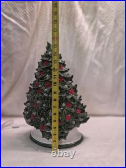 Vintage Ceramic Light-Up Holly Christmas Tree Hand Painted Works TALL