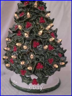 Vintage Ceramic Light-Up Holly Christmas Tree Hand Painted Works TALL