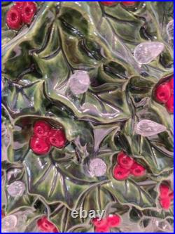 Vintage Ceramic Light-Up Holly Christmas Tree Hand Painted Works TALL