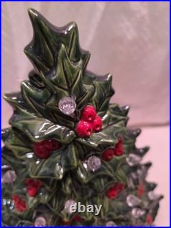 Vintage Ceramic Light-Up Holly Christmas Tree Hand Painted Works TALL