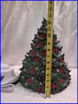 Vintage Ceramic Light-Up Holly Christmas Tree Hand Painted Works TALL
