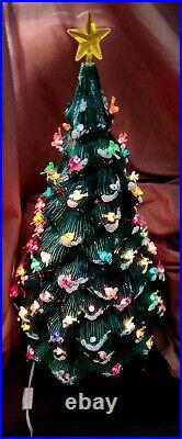 Vintage Ceramic Light-up Christmas Tree/Base 22 withSnow Tips+ BIRDS +Xtra BULBS