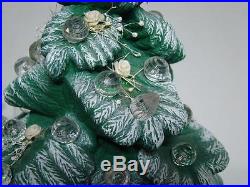 Vintage Ceramic Lighted Christmas Tree 16 Tall Snow Capped with Silk Roses
