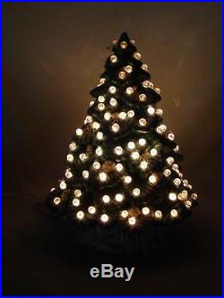 Vintage Ceramic Lighted Christmas Tree 16 Tall Snow Capped with Silk Roses