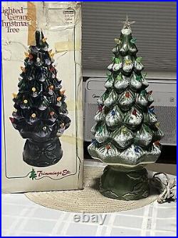 Vintage Ceramic Lighted Christmas Tree 17 Holly Base All Lights Work + Box