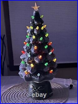 Vintage Ceramic Lighted Christmas Tree 17 Holly Base All Lights Work + Box