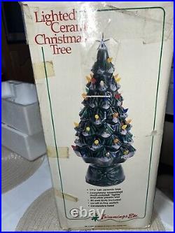 Vintage Ceramic Lighted Christmas Tree 17 Holly Base All Lights Work + Box