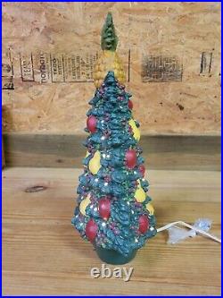 Vintage Ceramic Lighted Christmas Tree 17 Tall With Base Tested Works Fruit