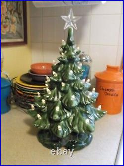 Vintage Ceramic Lighted Christmas Tree 18 Inches Tall 2 PC