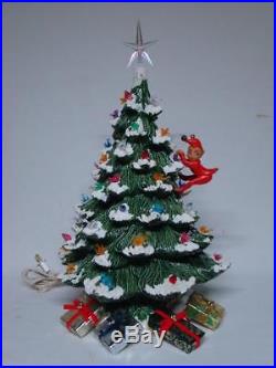 Vintage Ceramic Lighted Christmas Tree 18 Tall Snow Capped with Elf