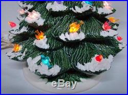 Vintage Ceramic Lighted Christmas Tree 18 Tall Snow Capped with Elf