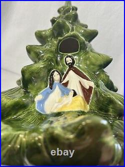 Vintage Ceramic Lighted Christmas Tree Lighted Nativity Birth Of Our Lord Jesus