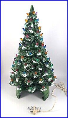 Vintage Ceramic Lighted Christmas Tree Nativity Base 21 Green Snow