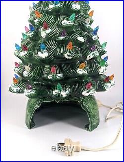 Vintage Ceramic Lighted Christmas Tree Nativity Base 21 Green Snow