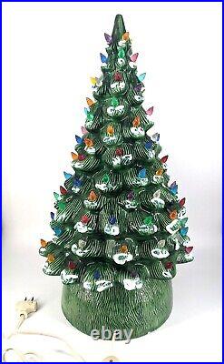 Vintage Ceramic Lighted Christmas Tree Nativity Base 21 Green Snow