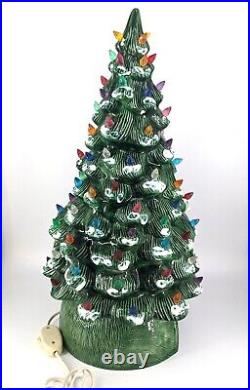 Vintage Ceramic Lighted Christmas Tree Nativity Base 21 Green Snow
