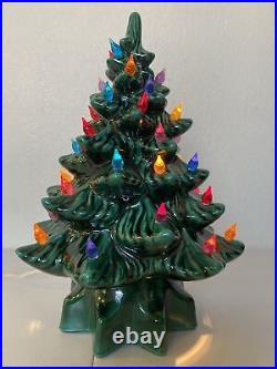 Vintage Ceramic Lighted Christmas Tree Star Base 14 Tall Works