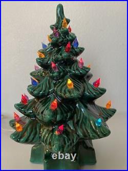 Vintage Ceramic Lighted Christmas Tree Star Base 14 Tall Works