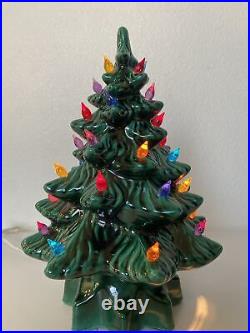 Vintage Ceramic Lighted Christmas Tree Star Base 14 Tall Works