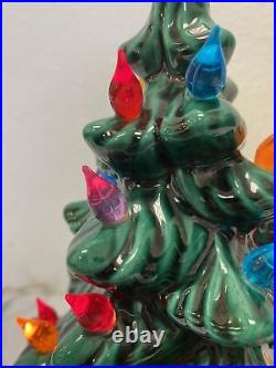 Vintage Ceramic Lighted Christmas Tree Star Base 14 Tall Works