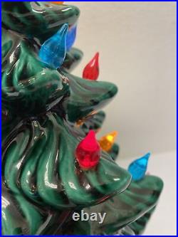 Vintage Ceramic Lighted Christmas Tree Star Base 14 Tall Works