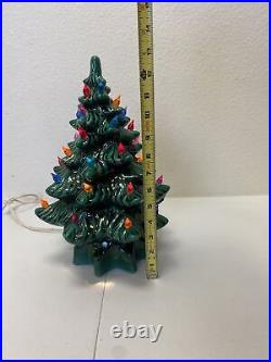 Vintage Ceramic Lighted Christmas Tree Star Base 14 Tall Works