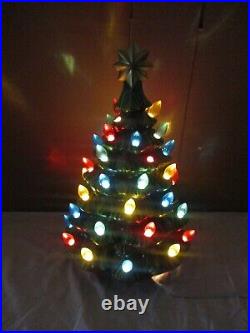 Vintage Ceramic Lighted Christmas Tree Star Large Bulbs 19 Tall