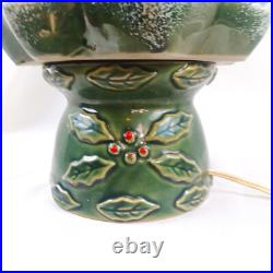 Vintage Ceramic Lighted Christmas Tree With Base Green Snow on Limbs
