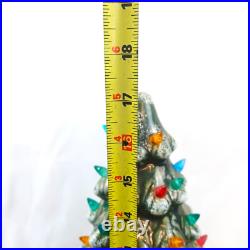 Vintage Ceramic Lighted Christmas Tree With Base Green Snow on Limbs