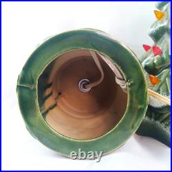 Vintage Ceramic Lighted Christmas Tree With Base Green Snow on Limbs