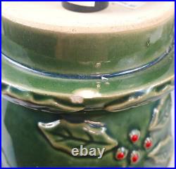 Vintage Ceramic Lighted Christmas Tree With Base Green Snow on Limbs