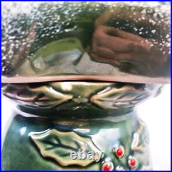 Vintage Ceramic Lighted Christmas Tree With Base Green Snow on Limbs