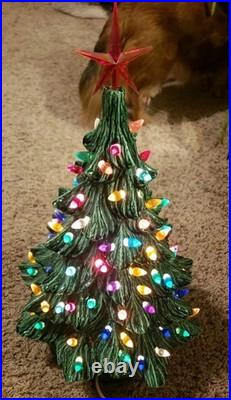 Vintage Ceramic Lighted Christmas Tree on Base 16 Tall to top of Star 1990 LS