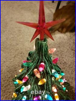 Vintage Ceramic Lighted Christmas Tree on Base 16 Tall to top of Star 1990 LS