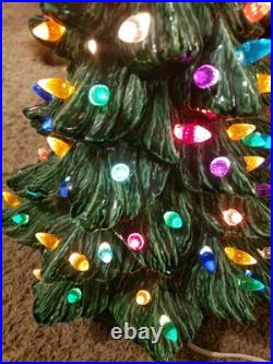 Vintage Ceramic Lighted Christmas Tree on Base 16 Tall to top of Star 1990 LS