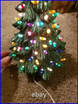 Vintage Ceramic Lighted Christmas Tree on Base 16 Tall to top of Star 1990 LS