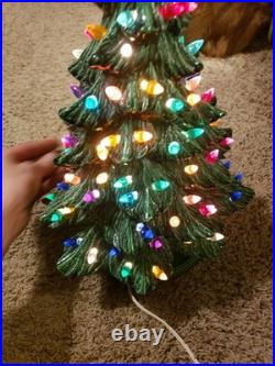 Vintage Ceramic Lighted Christmas Tree on Base 16 Tall to top of Star 1990 LS