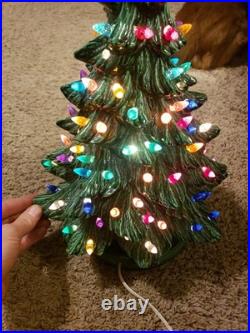 Vintage Ceramic Lighted Christmas Tree on Base 16 Tall to top of Star 1990 LS