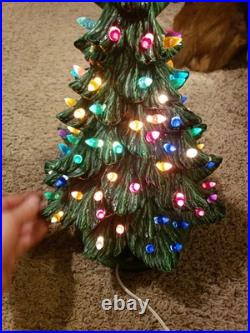 Vintage Ceramic Lighted Christmas Tree on Base 16 Tall to top of Star 1990 LS