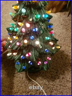 Vintage Ceramic Lighted Christmas Tree on Base 16 Tall to top of Star 1990 LS