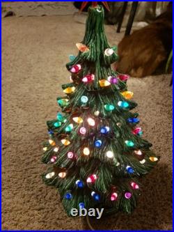 Vintage Ceramic Lighted Christmas Tree on Base 16 Tall to top of Star 1990 LS