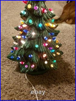 Vintage Ceramic Lighted Christmas Tree on Base 16 Tall to top of Star 1990 LS