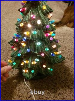 Vintage Ceramic Lighted Christmas Tree on Base 16 Tall to top of Star 1990 LS