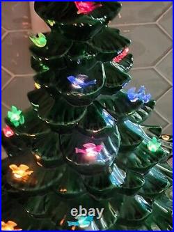 Vintage Ceramic Lighted Christmas Tree with Birds
