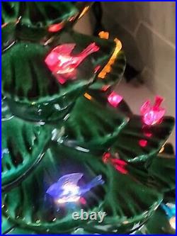 Vintage Ceramic Lighted Christmas Tree with Birds